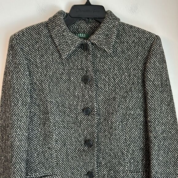 Vintage Lauren Ralph Lauren Women Wool tweed blazer suit jacket black tan 10 EUC - Picture 2 of 11